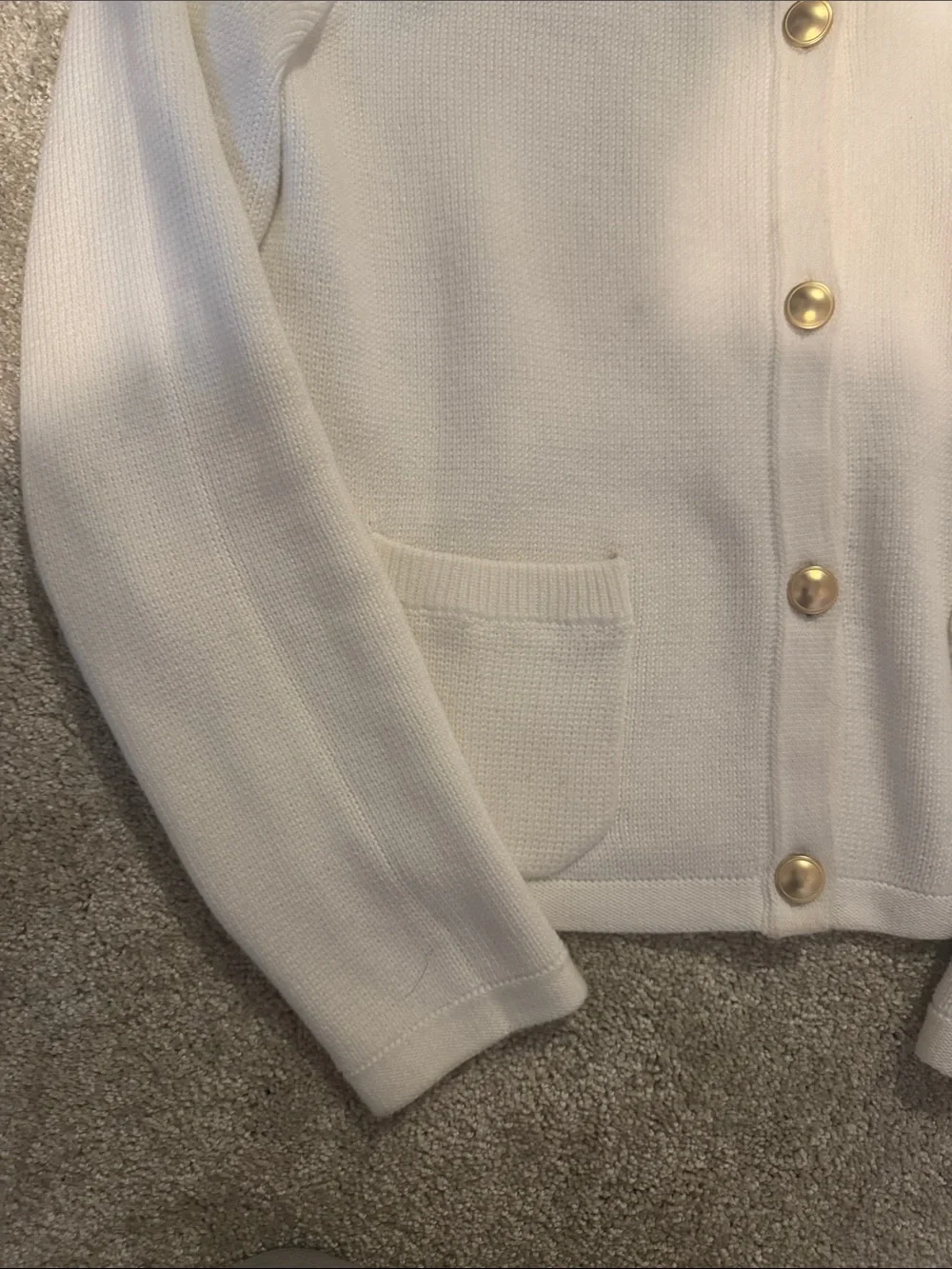 Quince Women's Cream Round-Neck Knit Cardigan with Gold Buttons - Picture 4 of 7